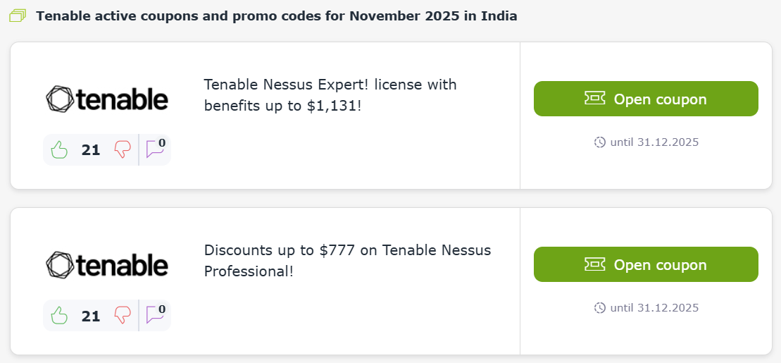 Tenable coupons
