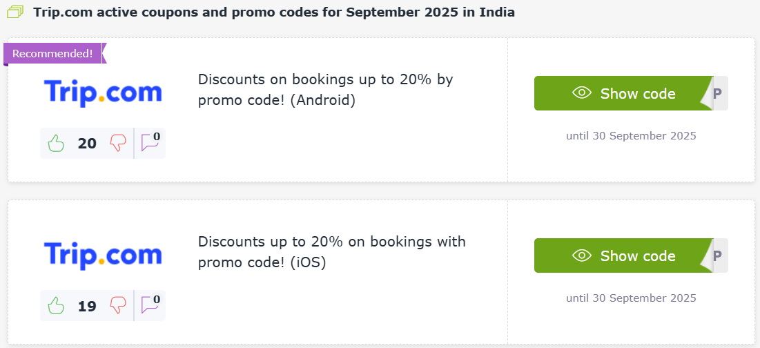 Trip.com promocodes