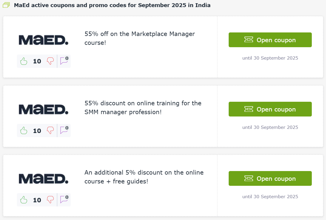 MaEd promocodes
